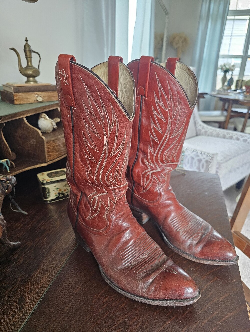 Ralph Lauren Vintage RL stitched Men's Leather Western Cowboy Boots 10